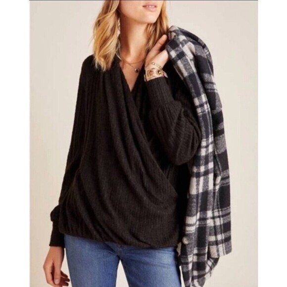 Anthropologie Maeve Rafaela Hacci Surplice Faux Wrap Sweater Boho Comfy Small - Picture 1 of 13